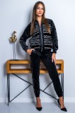 Trening dama negru din catifea cu fermoar si model pe jacheta, 38, 40, 42, 44, 46, 48