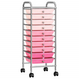 Carucior de depozitare mobil cu 10 sertare, roz ombre, plastic GartenMobel Dekor