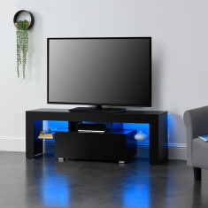 Masa televizor Grimsey iluminata cu LED negru/negru extra lucios [en.casa] HausGarden Leisure