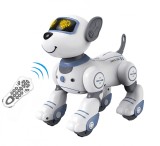 Cumpara ieftin Catel Robot Inteligent cu telecomanda, interactiv, canta, danseaza, face cascadorii, functie urmarire, gesturi prin atingere, alb cu gri si albastru