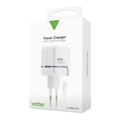 Accesorii auto si calatorie Vetter iPhone 6s, 6, 5SE, 5S, 5, 5c Travel Charger, 2.4A Dual USB with Lightning Cable, White foto