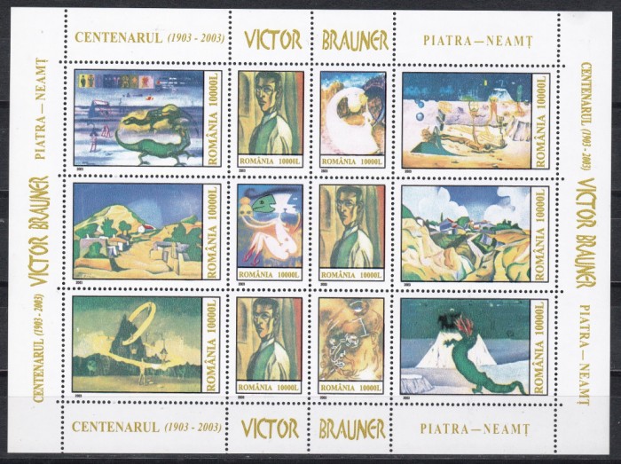 Romania 2003, LP.1613 -Centenarul Victor Brauner, bloc de 12, MNH