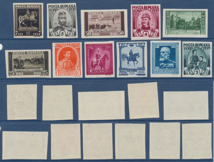 1939 Centenar Carol I lot 11 timbre nedantelate MNH