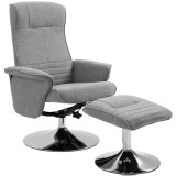 HOMCOM Fotoliu relax inclinabil 135&deg; pivotant 360&deg; cu rest de picior acoperire material textil gri | Aosom Romania