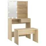 Cumpara ieftin Set de masuta de toaleta cu LED, stejar sonoma, lemn prelucrat