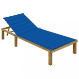Șezlong vidaXL Lemn Pin Trat Albastru Regal, Perna Inclusă, Spătar Reglabil, 200x70 cm, Exterior/Interior