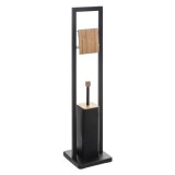 Suport WC cu perie 5Five Natureo, cu suport hartie igienica, metal si bambus, 20x20x80 cm, negru Household NewTrend