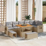 vidaXL Set de sofa pentru grădină cu 9 piese și perne din ratan sintetic și acacia, culoare bej.
