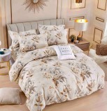 Cumpara ieftin Lenjerie pat dublu,bumbac finet,6 piese,cearceaf cu elastic,bej cu floricele-A1468