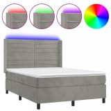 Cumpara ieftin Pat cu arcuri, saltea si LED, gri deschis, 140x200 cm, catifea
