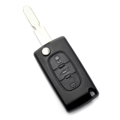 Citroen / Peugeot 406 - Carcasa tip cheie briceag cu 3 butoane, lama NE78-SH3 cu suport baterie si buton portbagaj foto