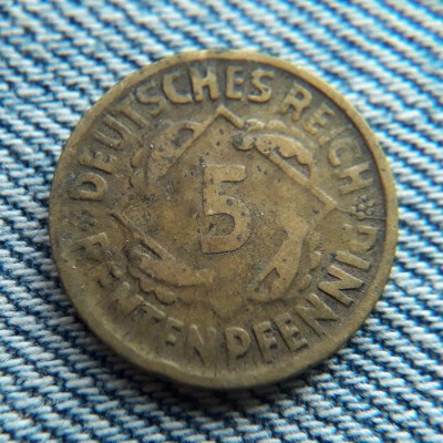 2h - 5 Reichspfennig 1924 D Germania / Pfennig Deutsches Reich / primul an foto