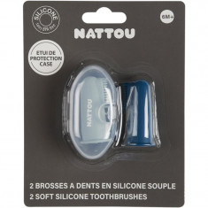 NATTOU Baby Toothbrush periuta de dinti pentru deget pentru copii cu sac Petrol Blue / Aqua Blue 2 buc