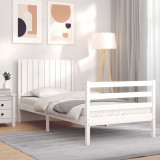 VidaXL Cadru de pat cu tăblie single, alb, lemn masiv