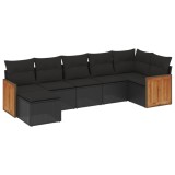 Cumpara ieftin Set canapele de gradina cu perne, 7 piese, negru, poliratan