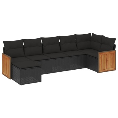 Set canapele de gradina cu perne, 7 piese, negru, poliratan foto