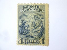 Rar! Ungaria 1 Filler 1915 timbru de ajutor Craciunul Soldatilor in beneficiul soldatilor de pe front WWI,dimensiuni:41 x 35 mm