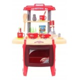 SET DE JOACA MALPLAY BUCATARIE PENTRU COPII CU ACCESORII SI CUPTOR ROSU 65 CM
