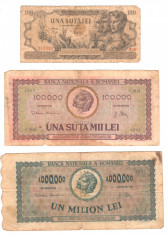 SV * Romania LOT 100 + 100.000 + 1.000.000 LEI 1945 - 1946 - 1947 +/- F foto