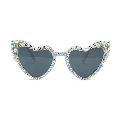 Ochelari decorativi, flippy, model bride to be, cu perle si diamante, pentru nunta, din pc, 15.3 x 5.7 x 14.5 cm, alb foto