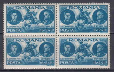 ROMANIA 1943 LP 155 I REGELE MIHAI I - 3 ANI DE DOMNIE BLOC DE 4 TIMBRE MNH foto