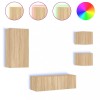 Comode TV de perete cu lumini LED, 4 piese, stejar sonoma, DKD Home Decor