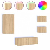 Cumpara ieftin Comode TV de perete cu lumini LED, 4 piese, stejar sonoma