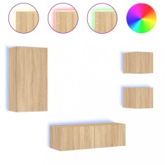 Comode TV de perete cu lumini LED, 4 piese, stejar sonoma