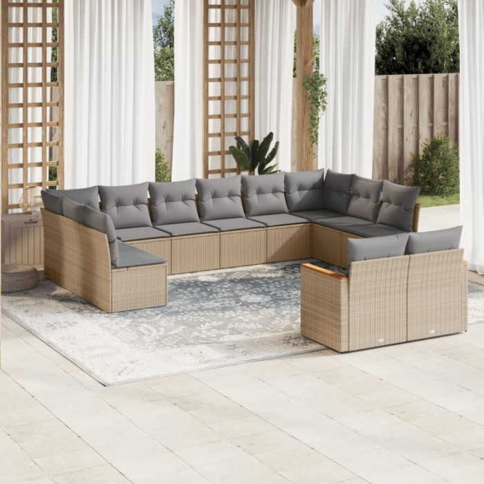 vidaXL Set canapele de grădină, 12 piese, cu perne, bej, poliratan 3226444