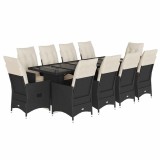 Cumpara ieftin Set bistro de gradina, 11 piese, cu perne, negru, poliratan