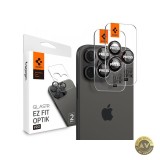 Folie de protectie Camera spate Spigen EZ FIT pentru Apple iPhone 16 Pro Max / 16 Pro / 15 Pro Max Sticla Securizata Set 2 bucati Neagra AGL05217