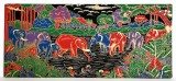 Thailanda / Turma de elefanti - Tablou textil din epopeea hindusa Ramayana, serigrafie in 6 culori pe matase 55 x 24 cm