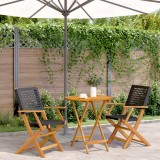VidaXL Set mobilier bistro, 3 piese, negru, poliratan și lemn masiv