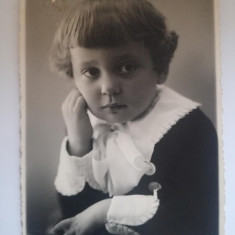 Foto 1933, atelier G Tashker, Chisinau, fetiță, însemnări verso, format CP
