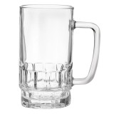 Halba de bere din sticlă cu m&acirc;ner, 550 ml, transparentă, cu model decorativ, CMCLASS