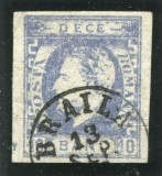 1872 , Lp 31c , Carol I cu barba , 10 Bani ultramarin , impresiune defectuoasa - stampilat