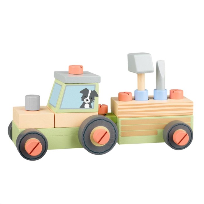 Tractor din lemn cu remorca de asamblat Orange Tree Toys