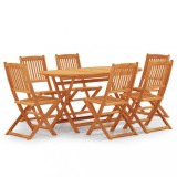 Cumpara ieftin Set mobilier de exterior pliabil, 7 piese, lemn masiv eucalipt