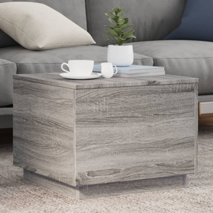 Măsuță de cafea cu lumini LED, gri sonoma, 50x50x40 cm