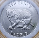 10 pence 2021 Guernsey, Badger, unc, km#402, capsula