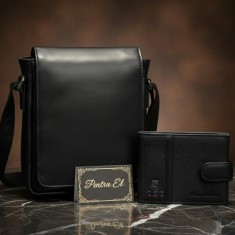Set Cadou Barbati Borseta Greenwood&reg; si Portofel Pierre Cardin&reg;, 100% Piele Naturala