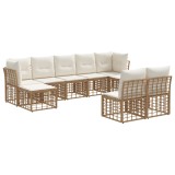 vidaXL Set de canapele de exterior 9 pcs Alb Natural și Crem Poliester 3437558