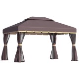Pavilion/foisor pentru gradina/terasa, cadru aluminiu, cu plasa pentru insecte, cafeniu, 3.90x2.90x2.80 m, ART