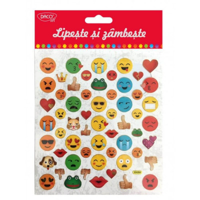 Abtibilduri DACO, Lipeste si Zambeste, Model Smiley, Multicolor, 58 Buc/Set, Autocolante Copii, Stickere Decorative, Stickere pentru Copii, Set de Abt foto