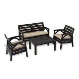 Set terasa / mobilier gradina, canapea 2 locuri, perne incluse, 2 fotolii, pentru exterior, masa dreptunghiulara, Santana Critex
