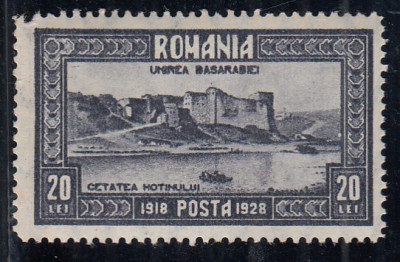 ROMANIA 1928 LP 78 I - 10 ANI UNIREA BASARABIEI EROARE LIPSA PUNCT DUPA 1918 MNH foto