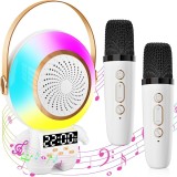 Cumpara ieftin Set 2 Microfoane Karaoke si Boxa Astronaut, Wireless, Bluetooth 5.3, LED RGB, Sunet Stereo, Radio FM, Portabil, USB-C, Alb