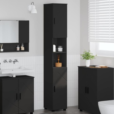vidaXL Dulap de baie &amp;icirc;nalt cu ușă Negru 30 x 35 x 192 cm Lemn compozit 883335 foto
