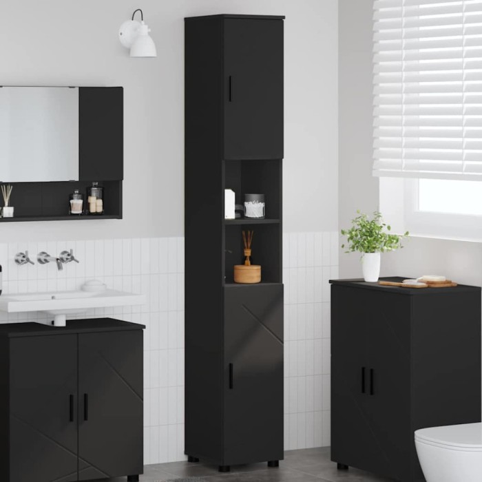 vidaXL Dulap de baie &icirc;nalt cu ușă Negru 30 x 35 x 192 cm Lemn compozit 883335