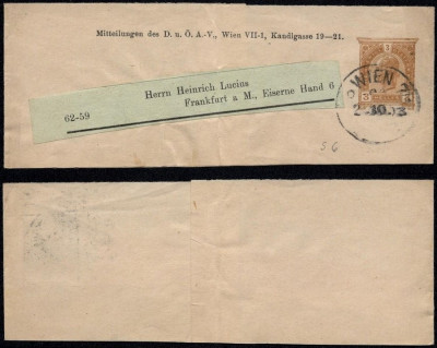 Austria 1903 Old wrapper postal stationery Wien to Frankfurt Germany DB.245 foto
